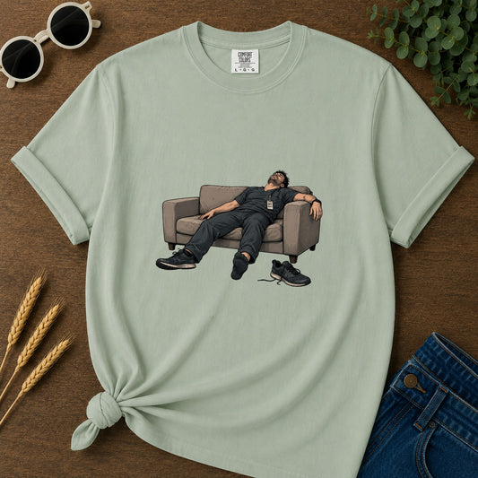 off-duty-couch-t-shirt - 154-off-duty-couch - Bay flat mockup 02 visual redo 2048 | RAYZORA