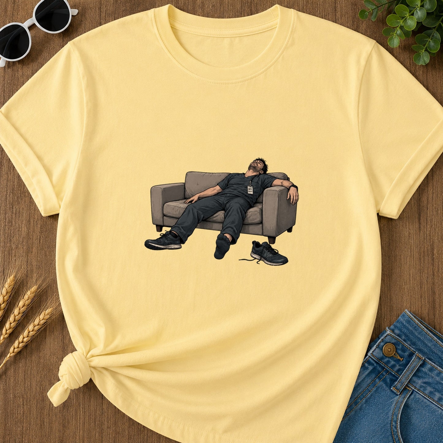 off-duty-couch-t-shirt - 154-off-duty-couch - Butter flat mockup 02 visual redo 2048 | RAYZORA