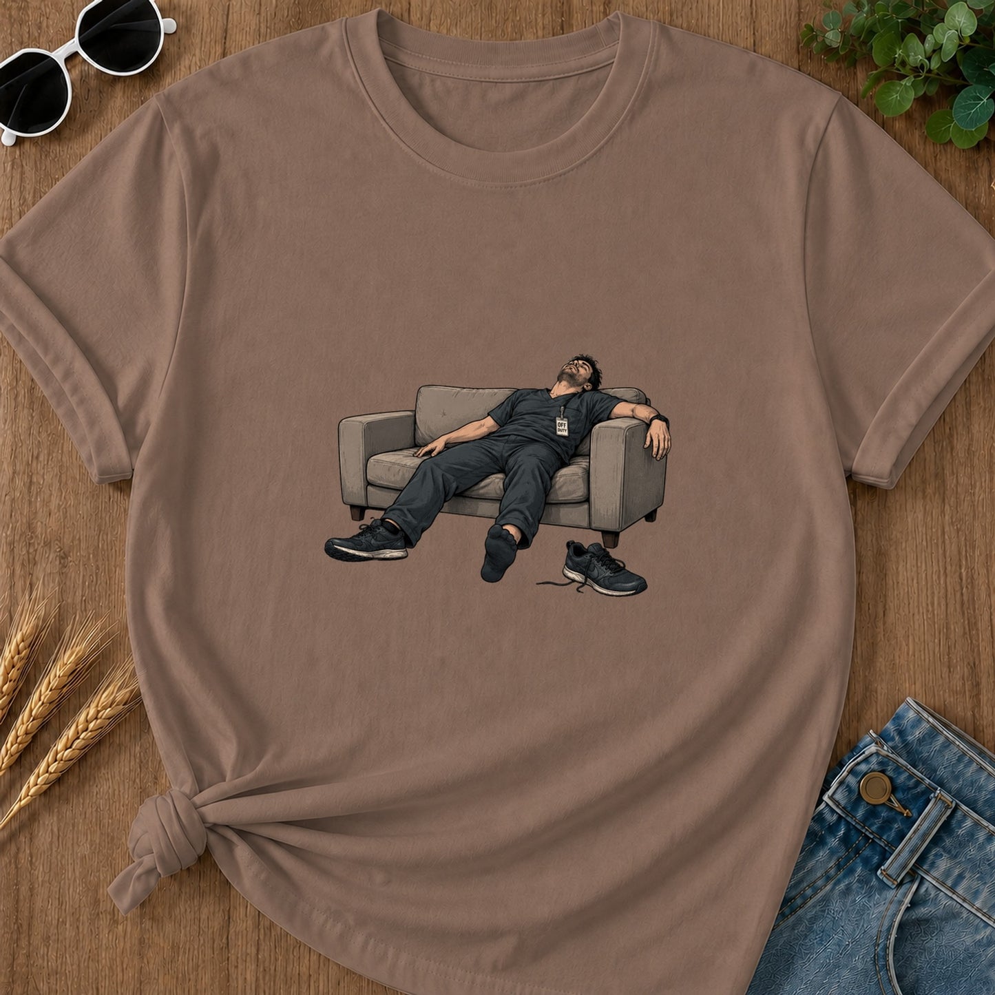 off-duty-couch-t-shirt - 154-off-duty-couch - Espresso flat mockup 02 visual redo 2048 | RAYZORA