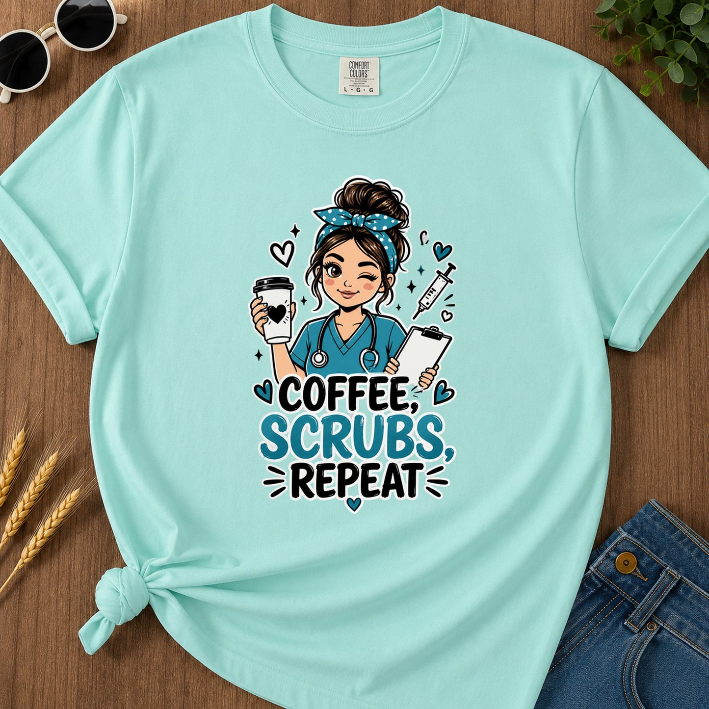 Coffee Scrubs Repeat T-Shirt - Chalky Mint Mockup