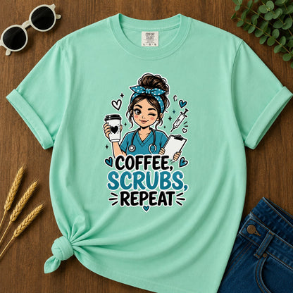 Coffee Scrubs Repeat T-Shirt - Island Reef Mockup