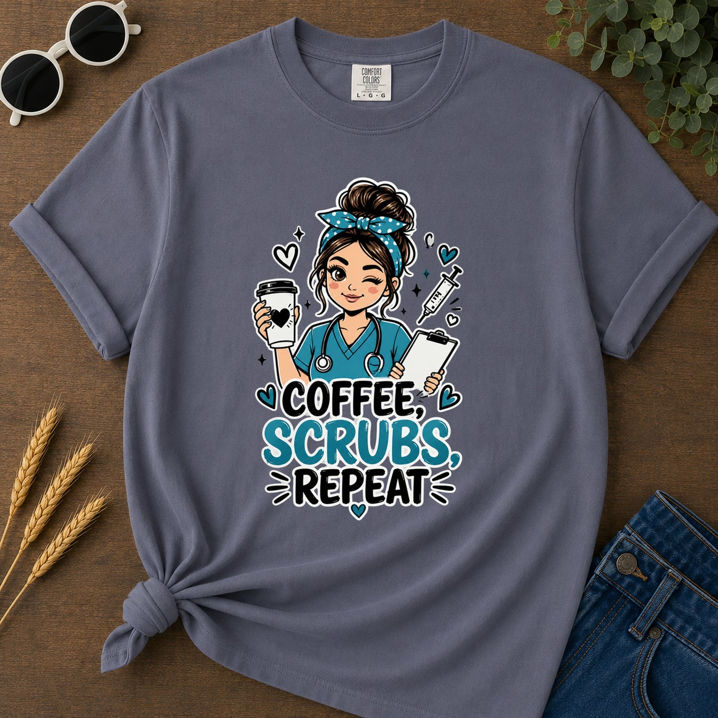 Coffee Scrubs Repeat T-Shirt - Navy Mockup