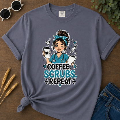 Coffee Scrubs Repeat T-Shirt - Navy Mockup