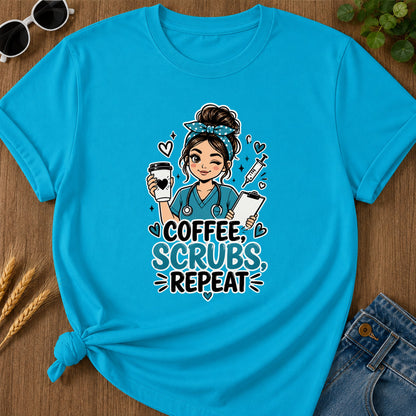 Coffee Scrubs Repeat T-Shirt - Sapphire Mockup