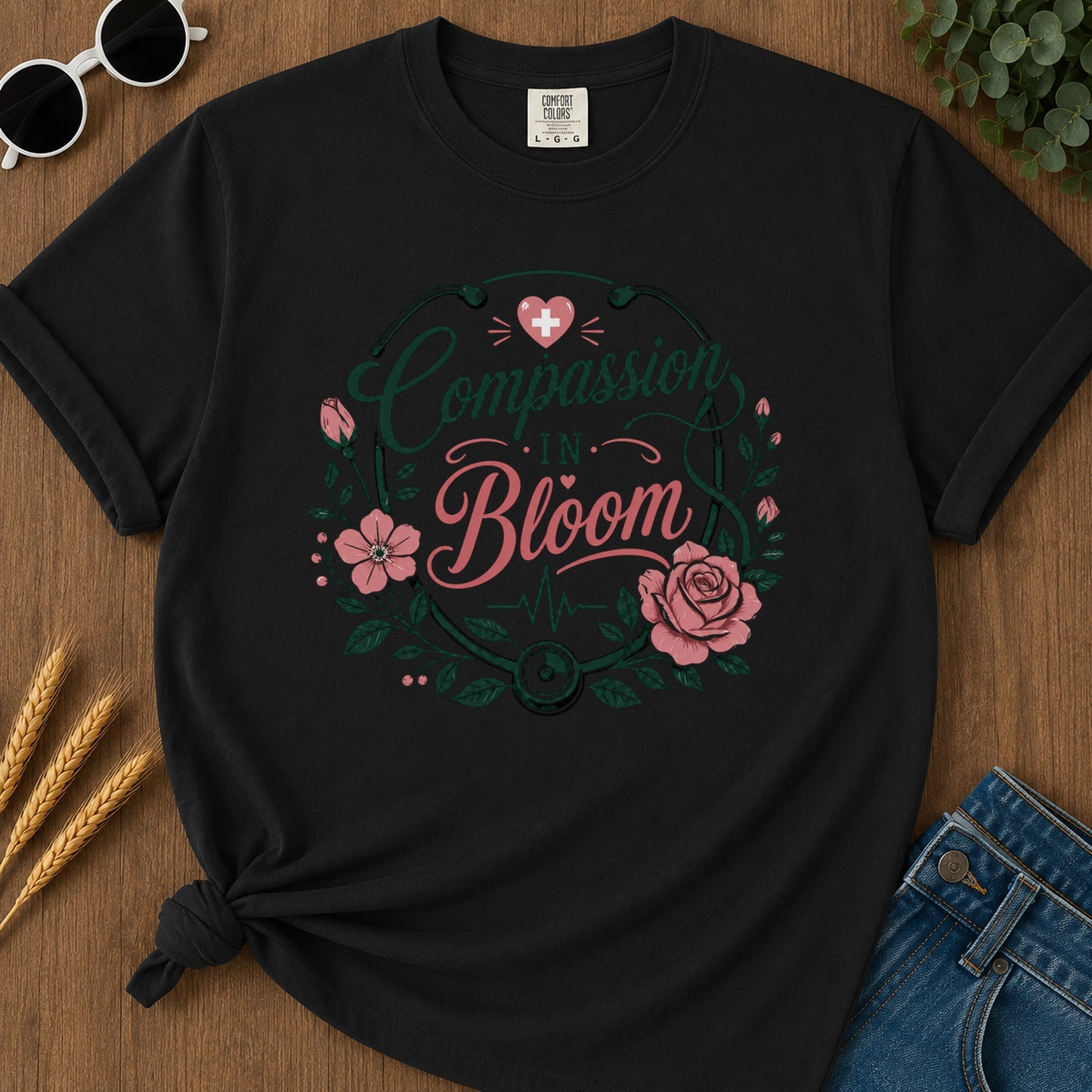 Compassion Bloom T-Shirt - Black Mockup