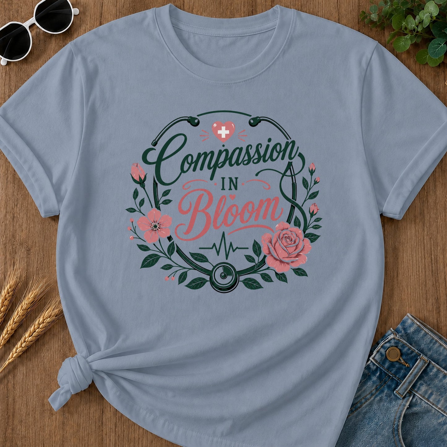Compassion Bloom T-Shirt - Blue Jean Mockup