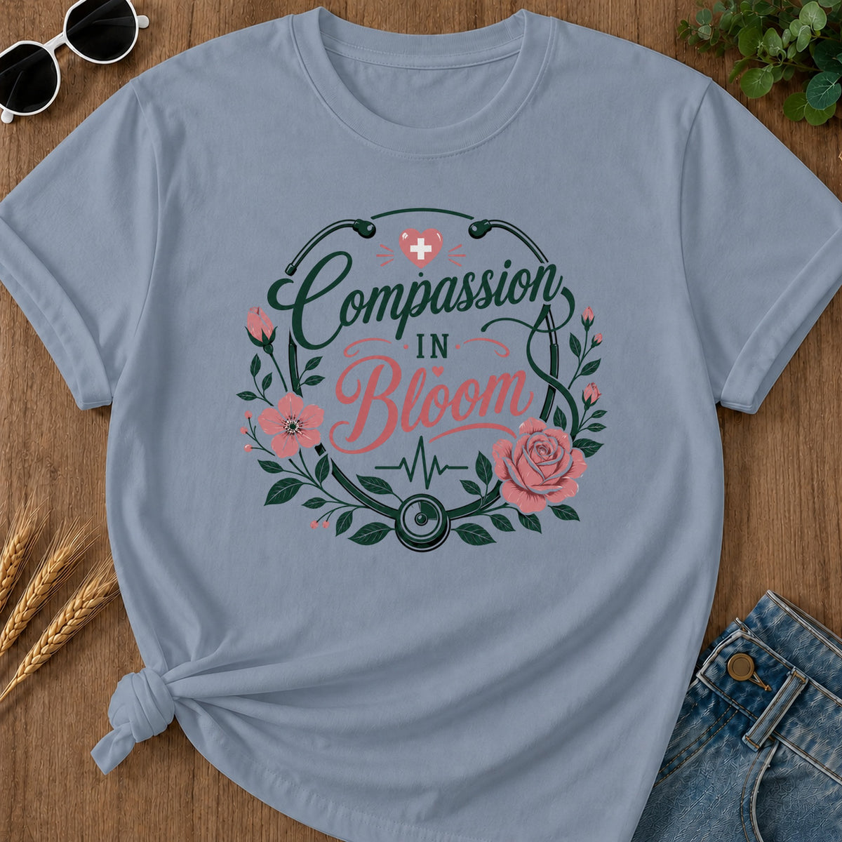 Compassion Bloom T-Shirt - Blue Jean Mockup