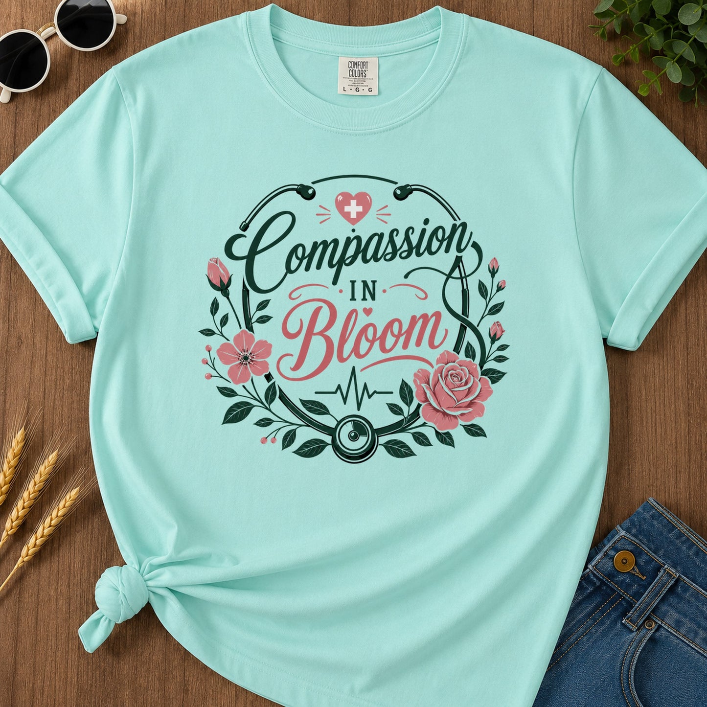 Compassion Bloom T-Shirt - Chalky Mint Mockup