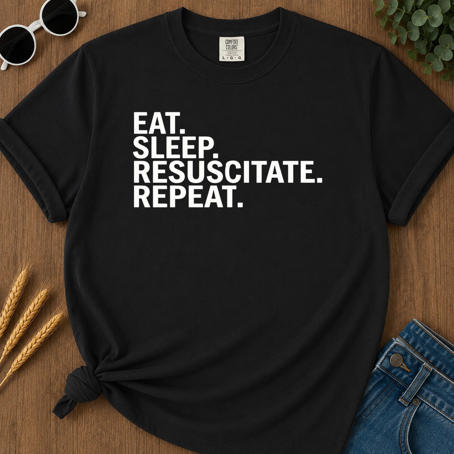 Eat Sleep Repeat T-Shirt - Black Mockup