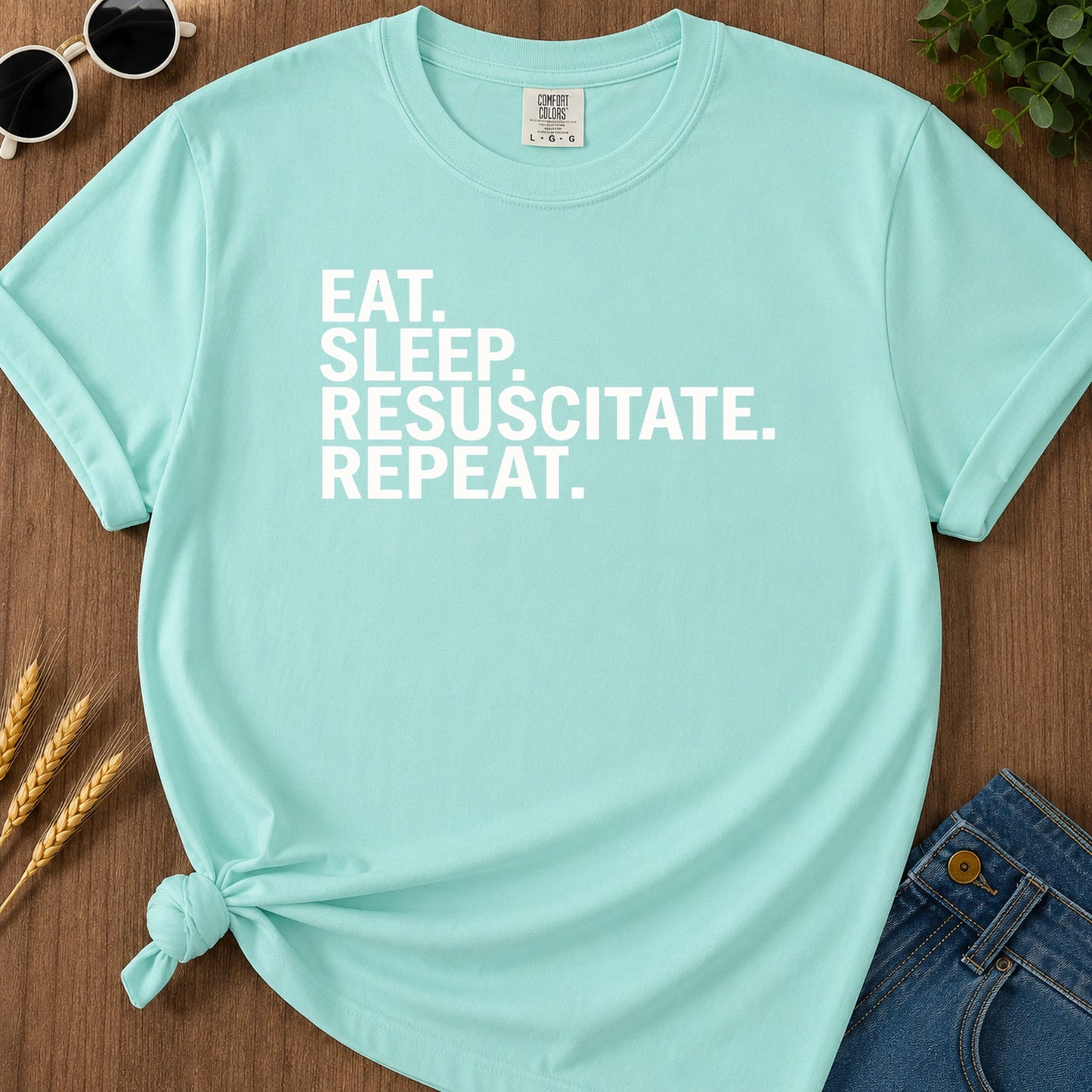 Eat Sleep Repeat T-Shirt - Chalky Mint Mockup