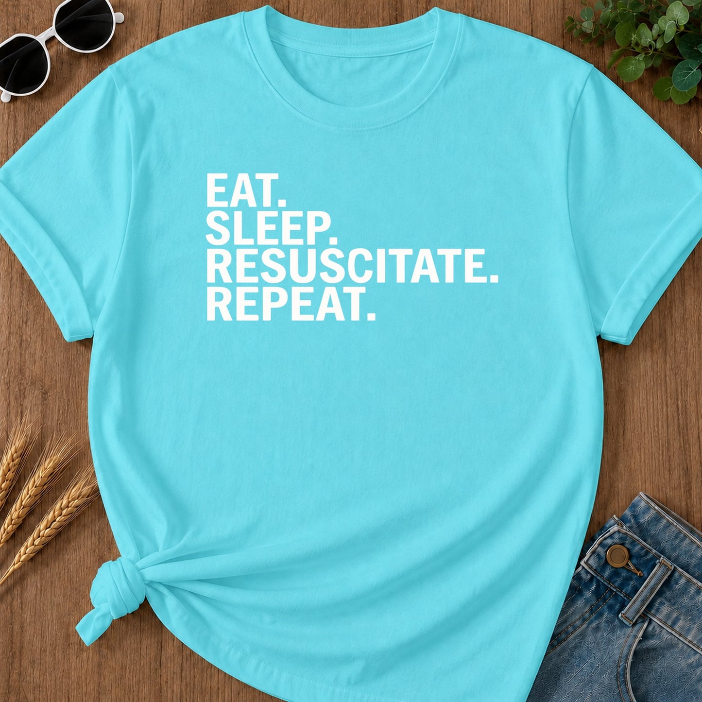 Eat Sleep Repeat T-Shirt - Lagoon Blue Mockup