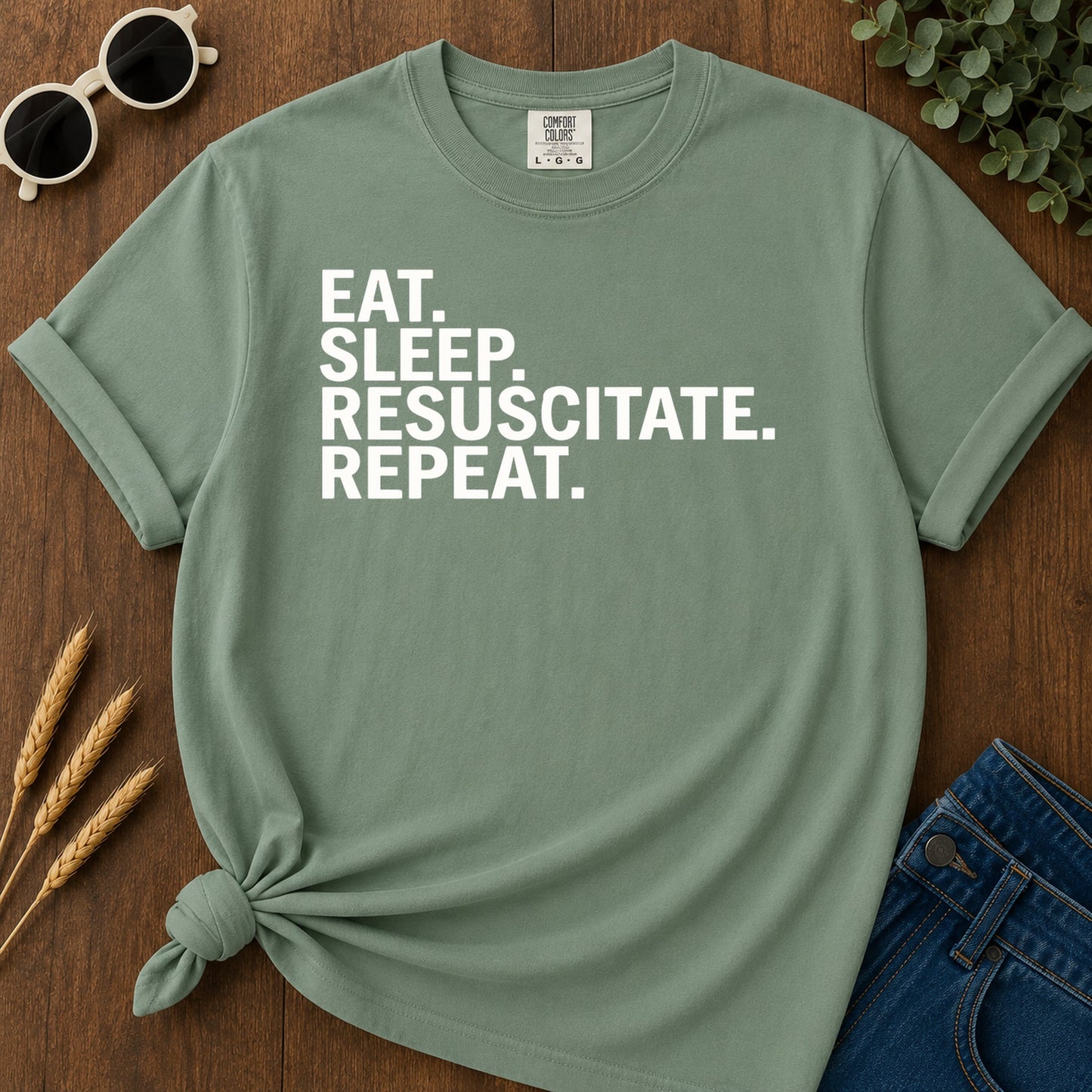 Eat Sleep Repeat T-Shirt - Light Green Mockup