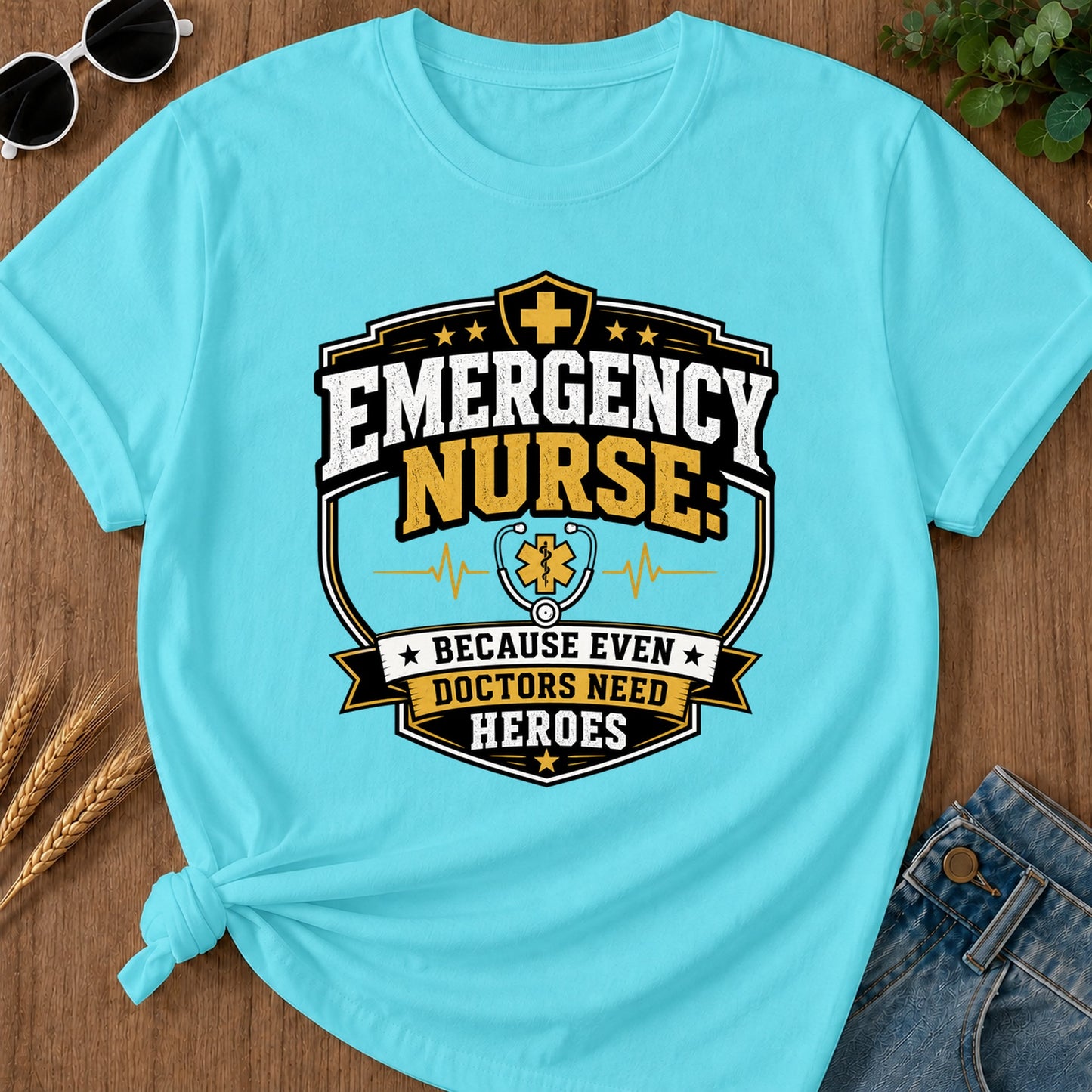 Emergency Nurse T-Shirt - Lagoon Blue Mockup