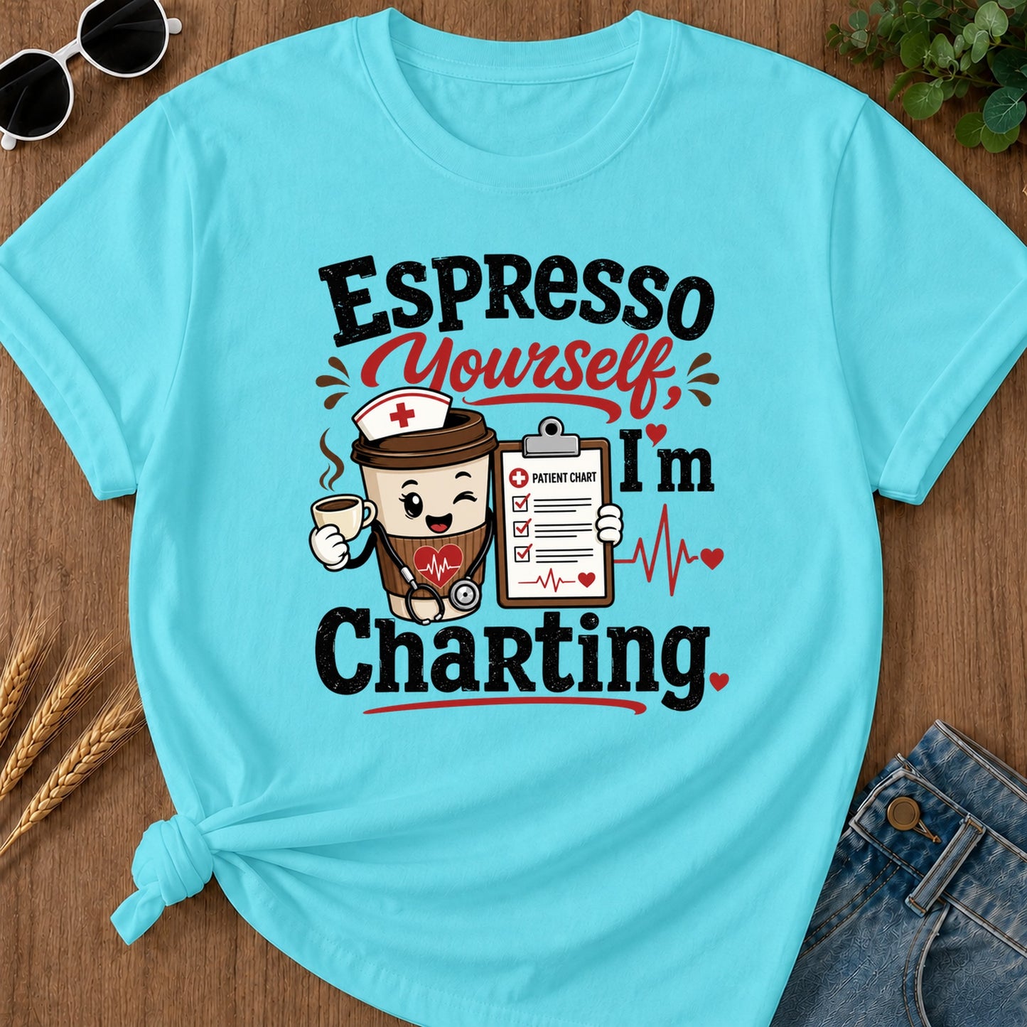 Espresso Yourself T-Shirt - Lagoon Blue Mockup