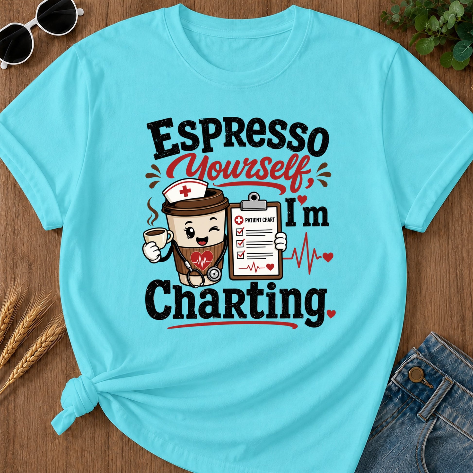 Espresso Yourself T-Shirt - Lagoon Blue Mockup