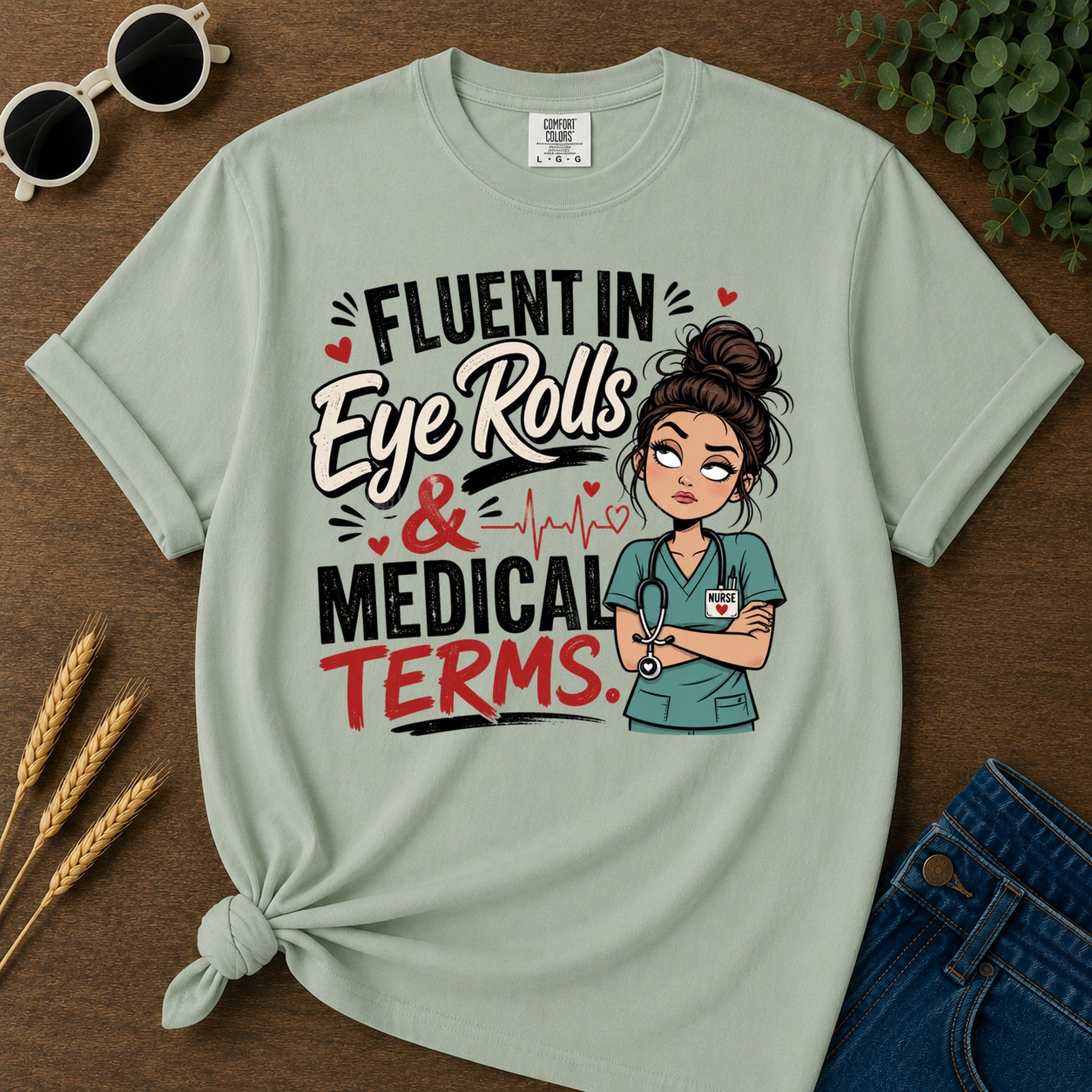 Fluent Eye Rolls T-Shirt - Bay Mockup