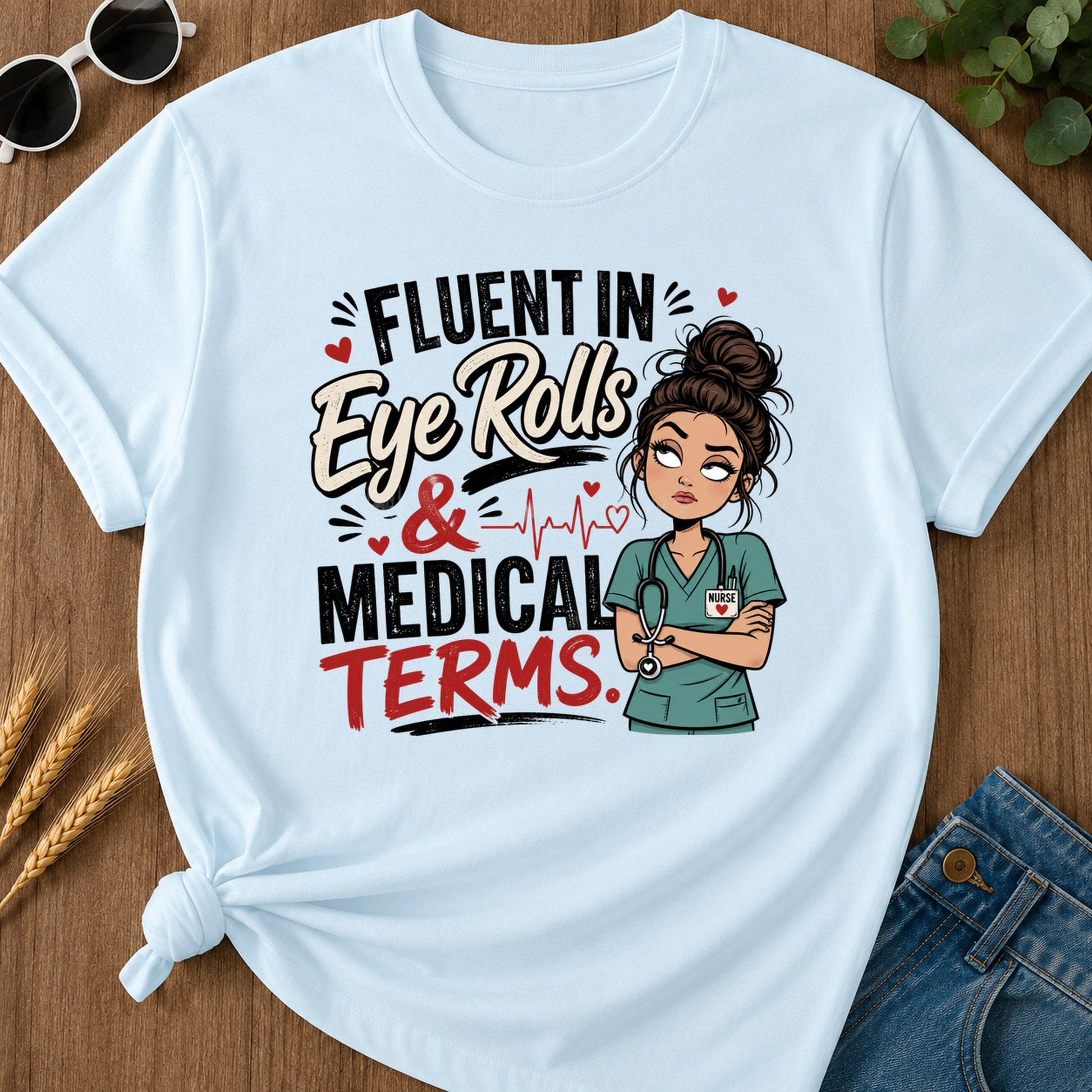 Fluent Eye Rolls T-Shirt - Chambray Mockup