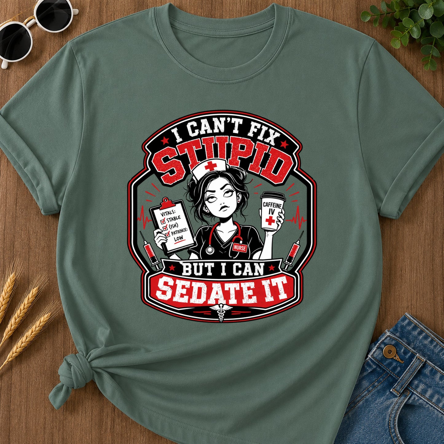 Cant Fix Stupid T-Shirt - Blue Spruce Mockup