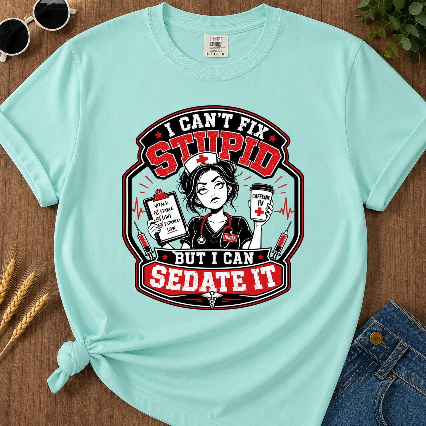 Cant Fix Stupid T-Shirt - Chalky Mint Mockup