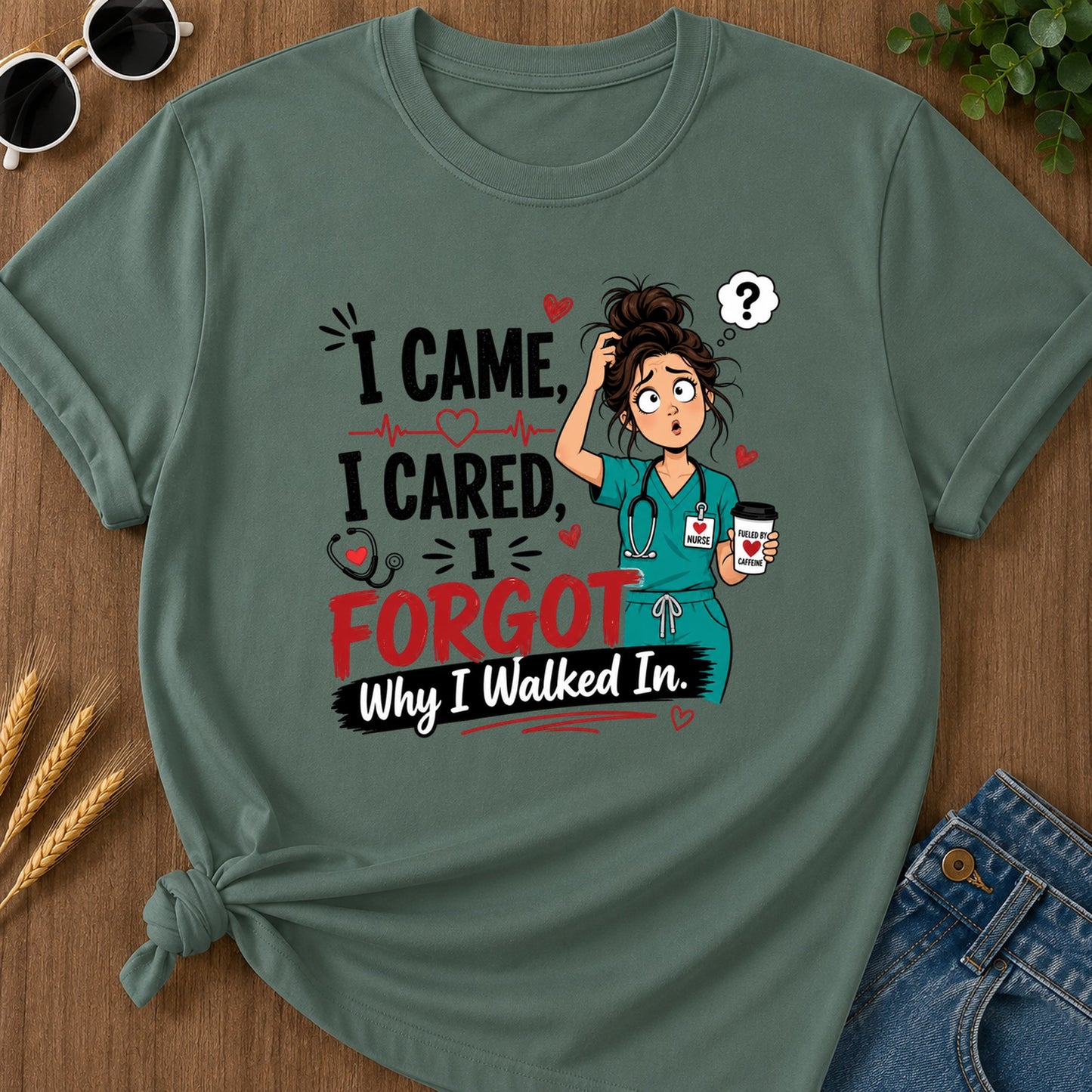 Came Cared T-Shirt - Blue Spruce Mockup