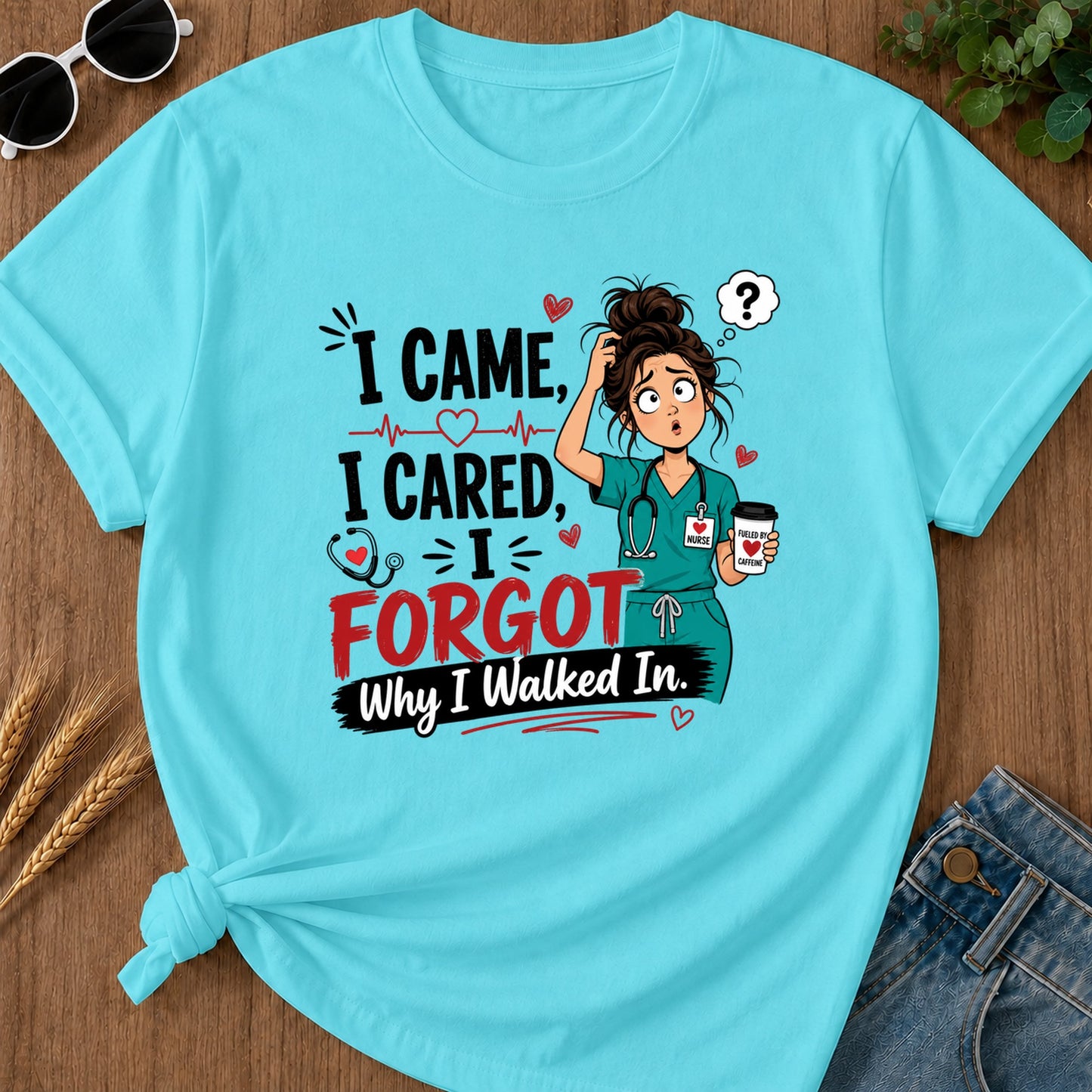 Came Cared T-Shirt - Lagoon Blue Mockup