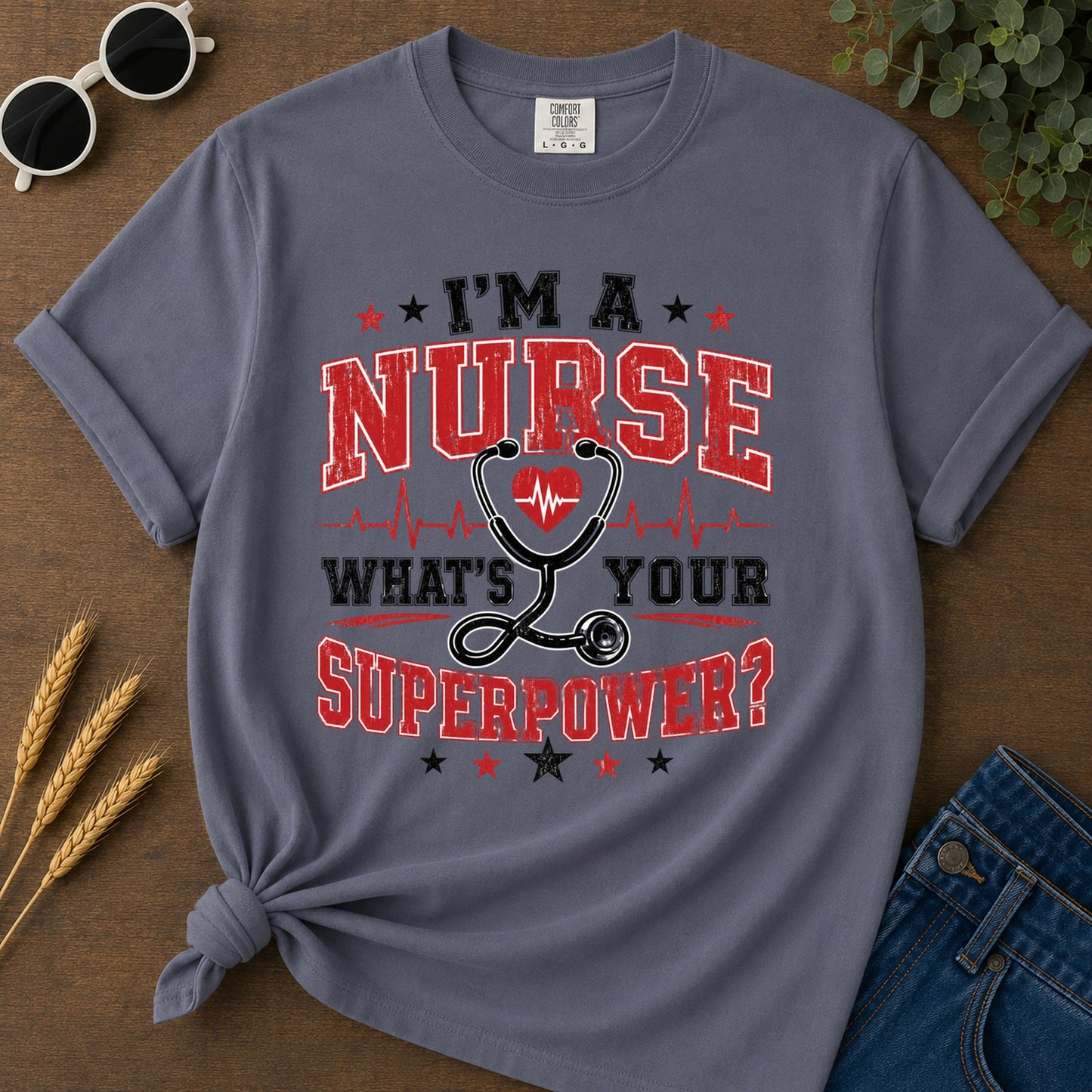 Nurse Superpower T-Shirt - Navy Mockup