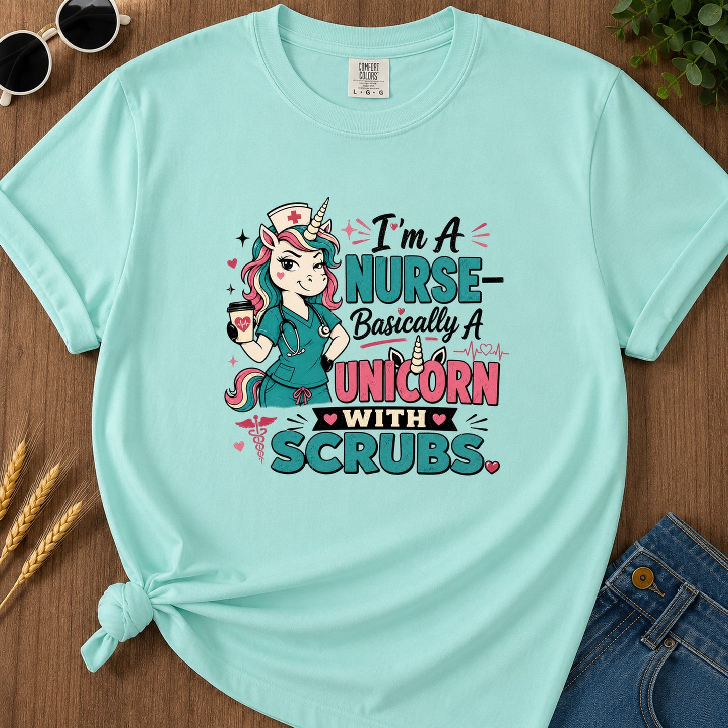 A Nurse Basically T-Shirt - Chalky Mint