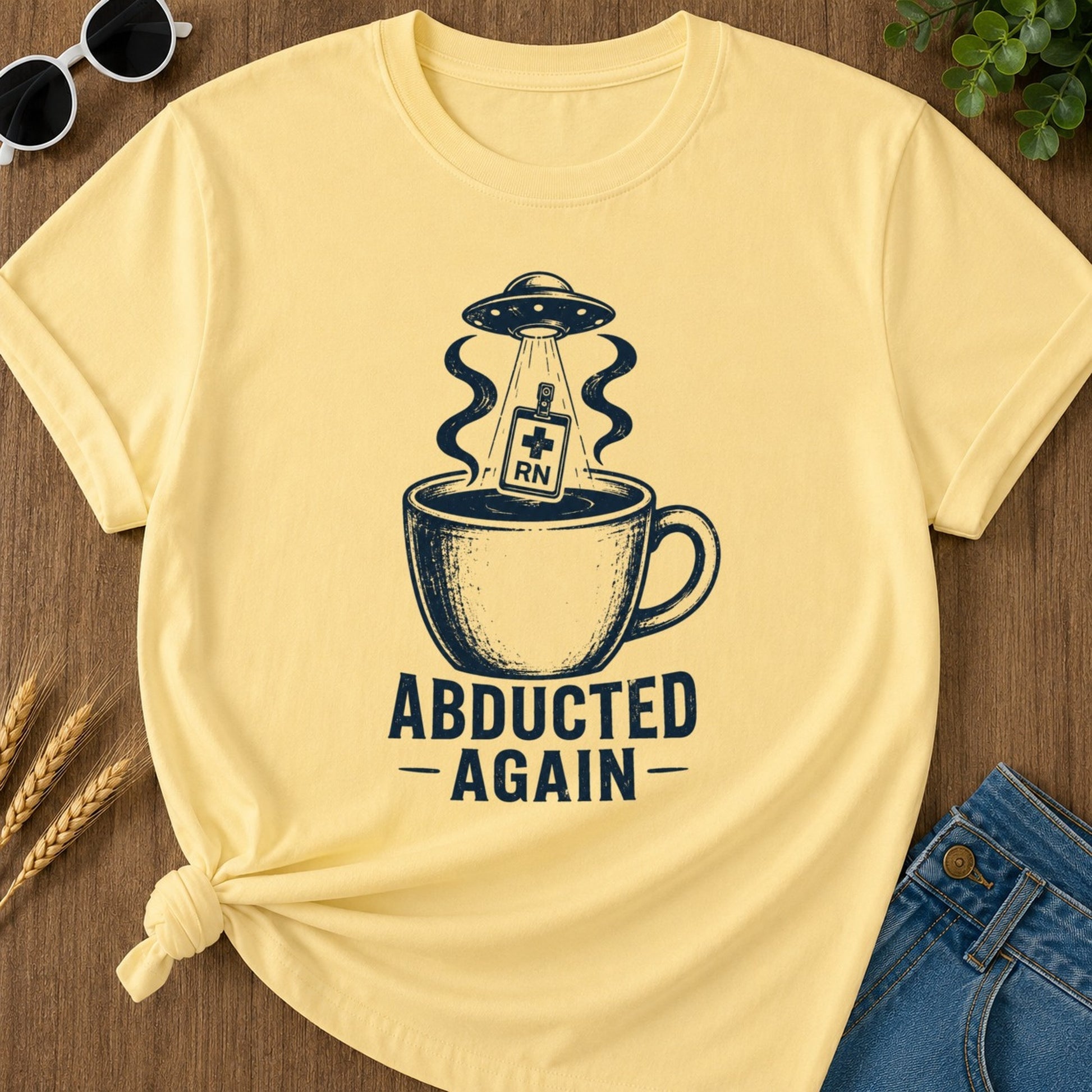 Abducted Again T-shirt - Butter Mockup