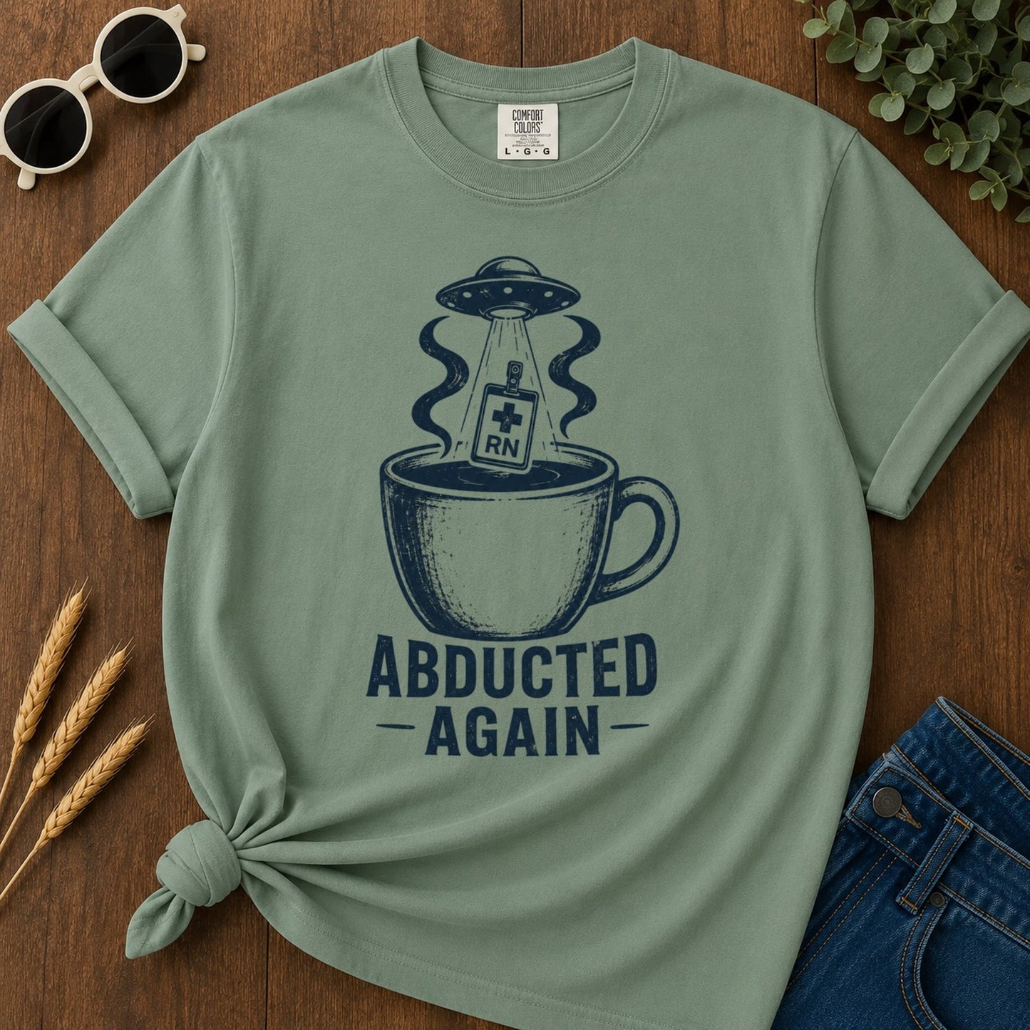 Abducted Again T-shirt - Light Green Mockup