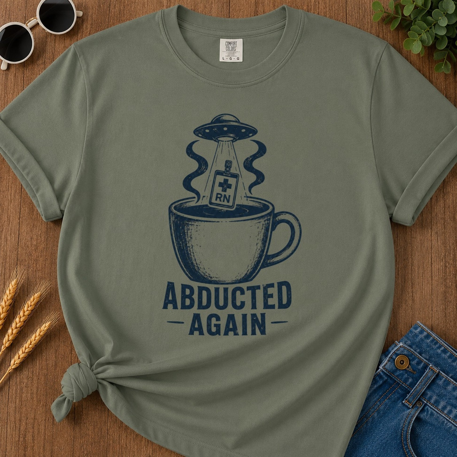 Abducted Again T-shirt - Moss Mockup