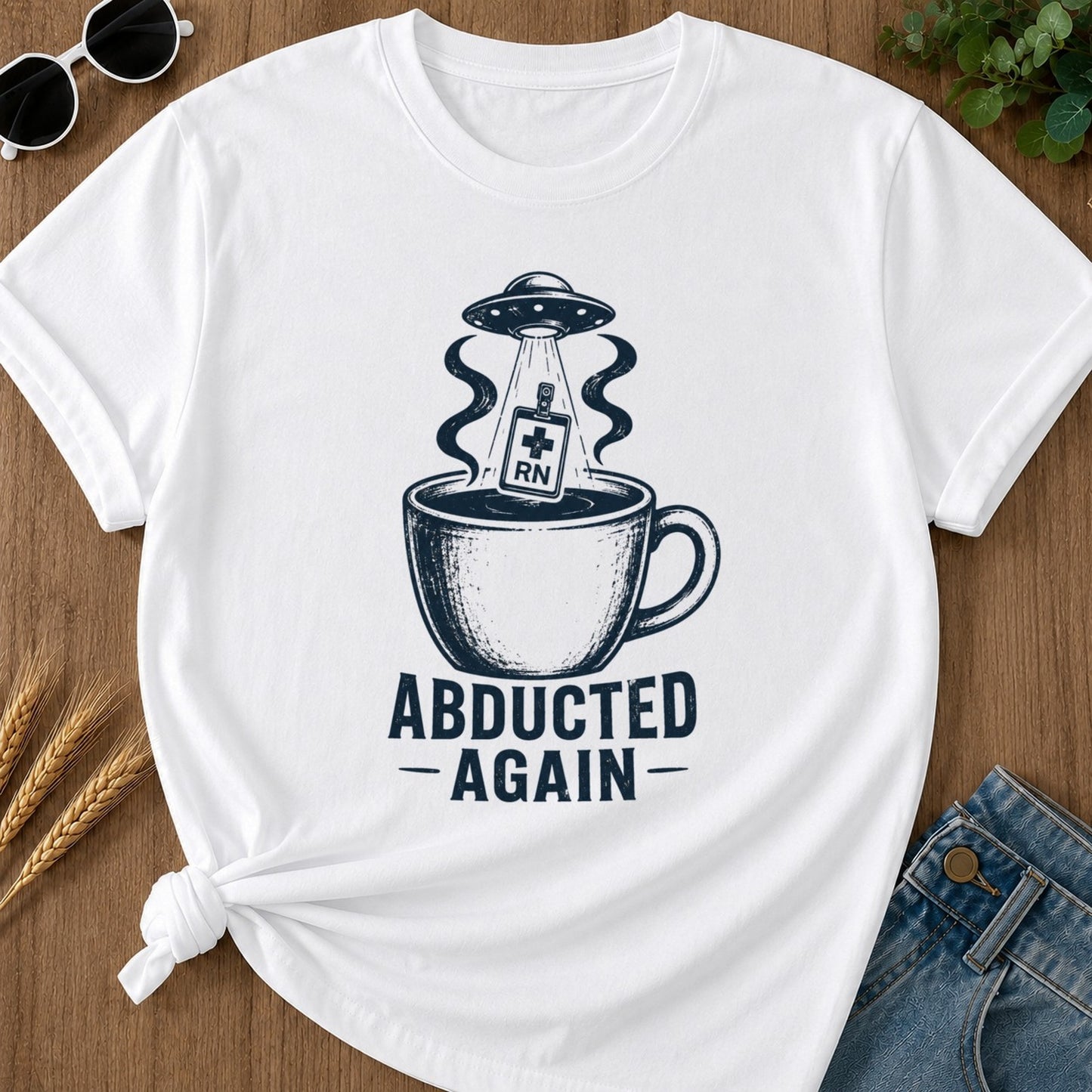 Abducted Again T-shirt - White Mockup