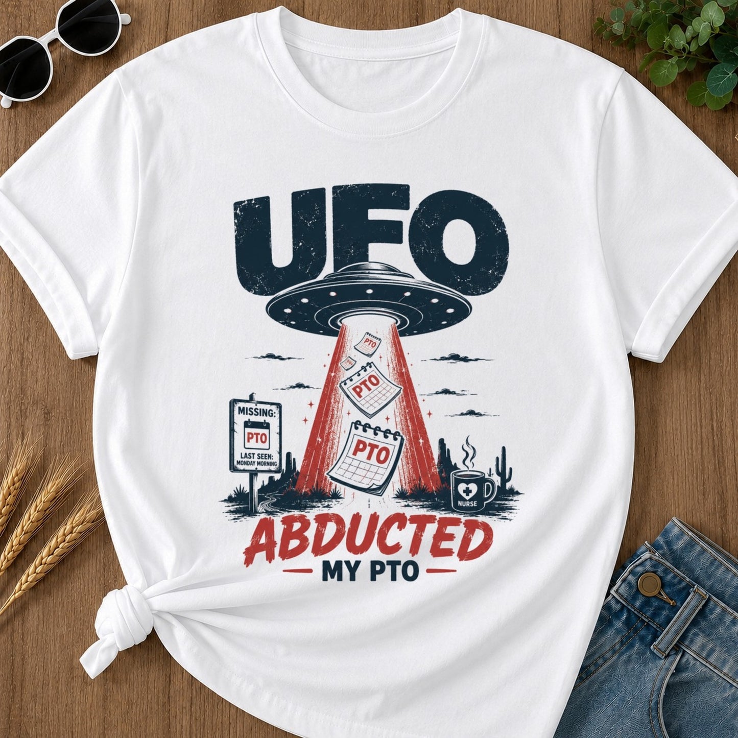 Abducted Pto T-shirt - White Mockup