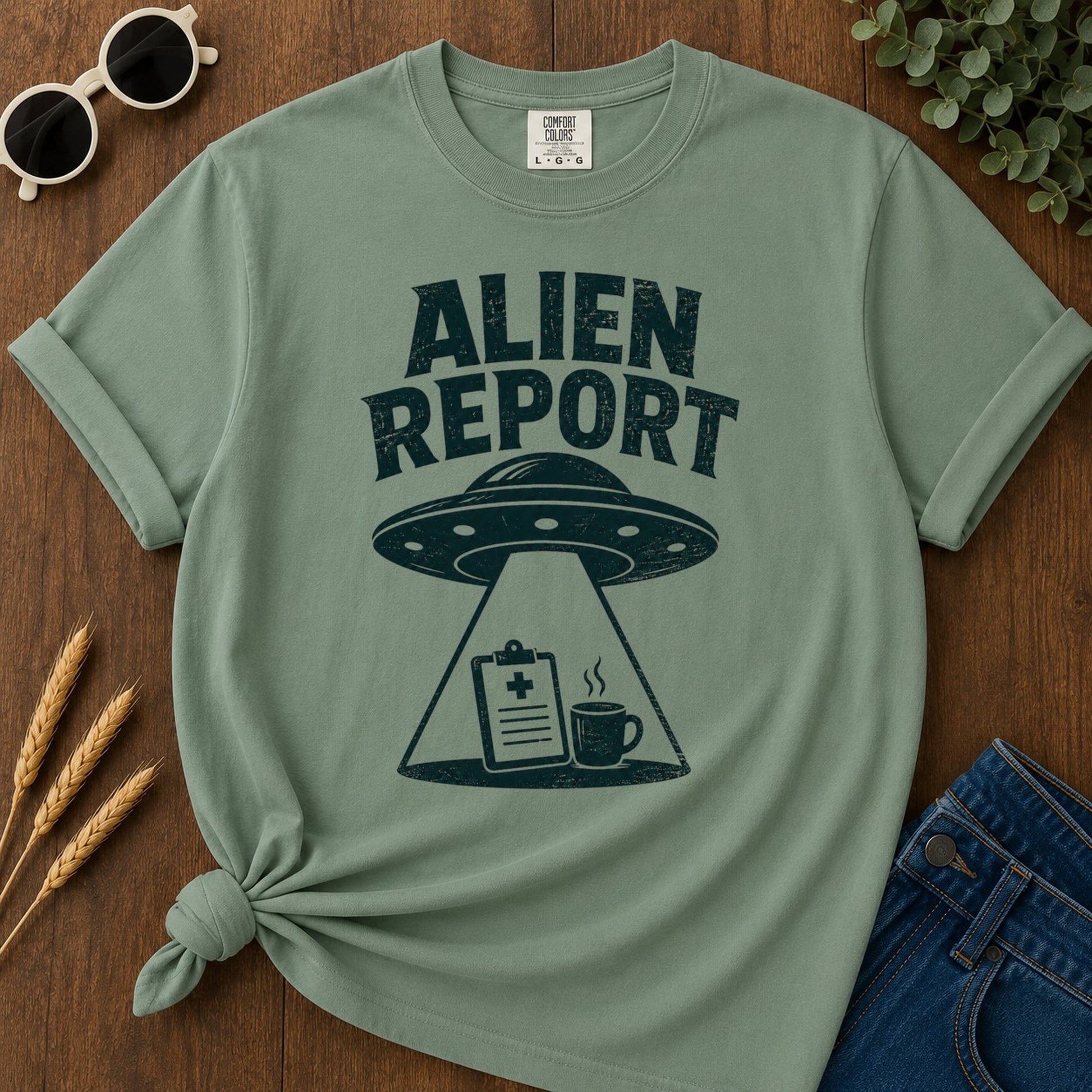 Alien Report T-shirt - Light Green Mockup