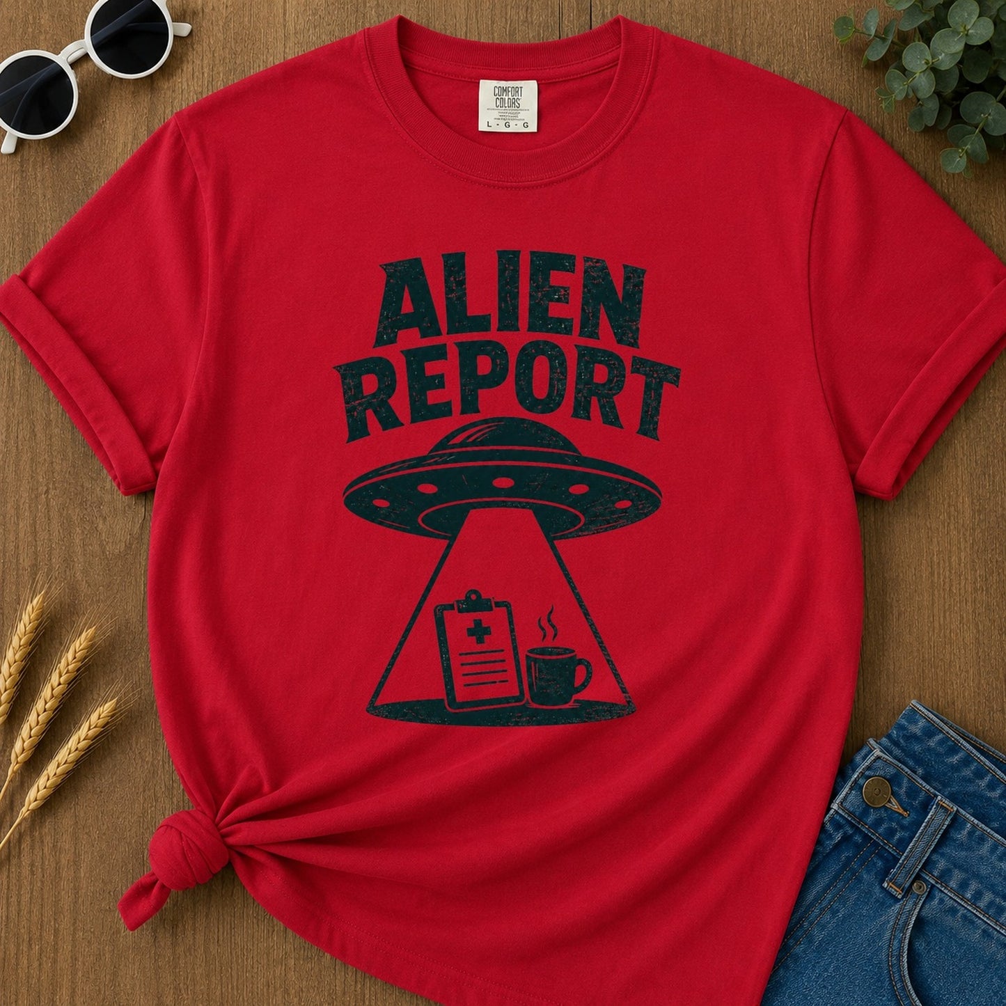 Alien Report T-shirt - Red Mockup