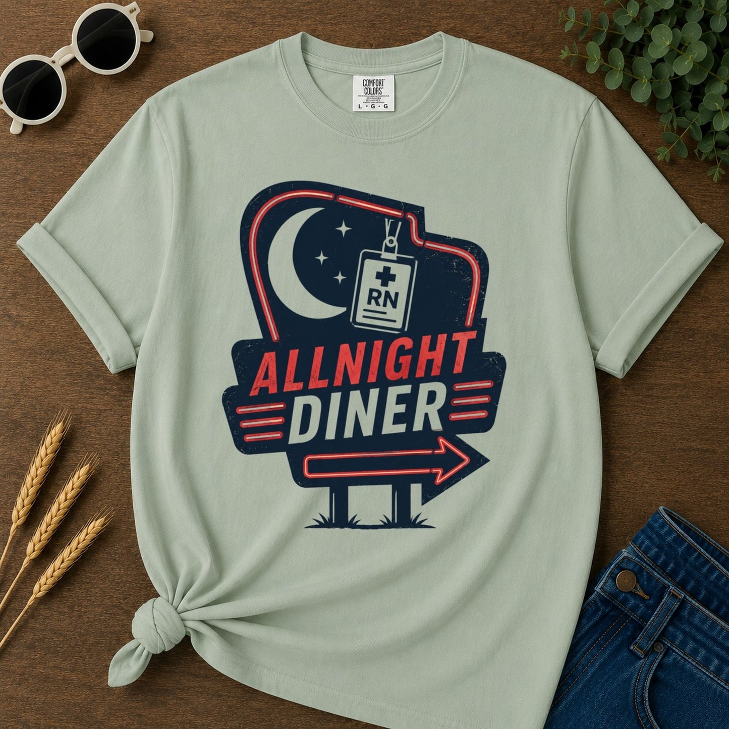 Allnight Diner T-shirt - Bay Mockup