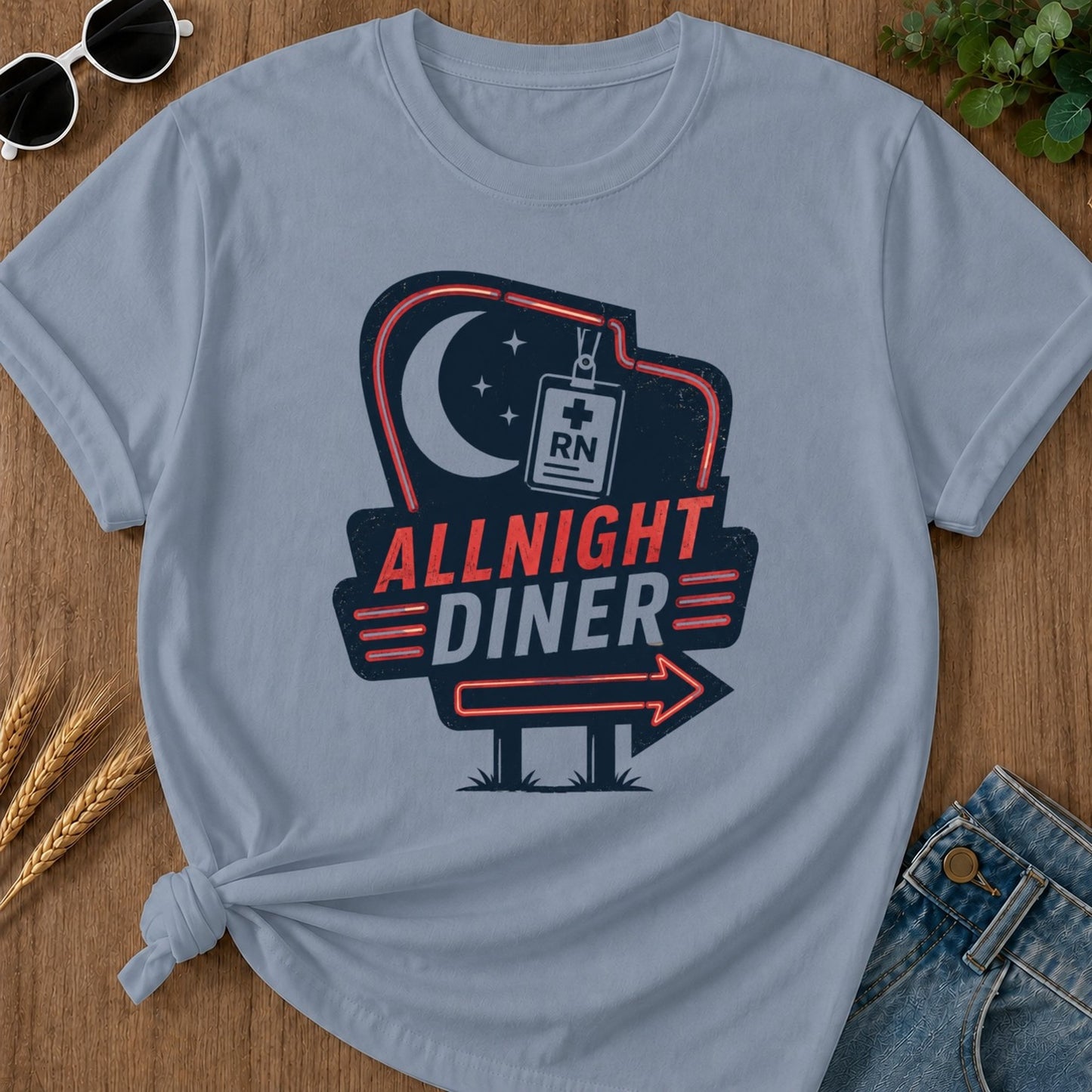 Allnight Diner T-shirt - Blue Jean Mockup
