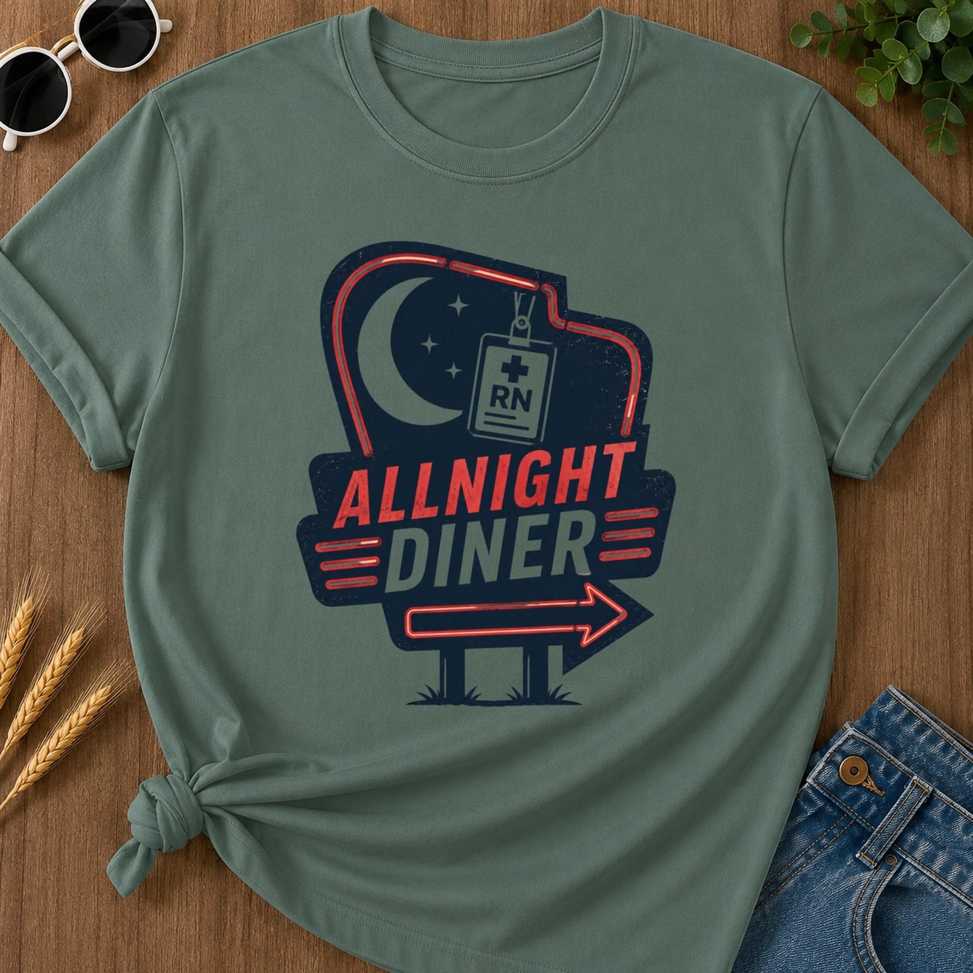 Allnight Diner T-shirt - Blue Spruce Mockup