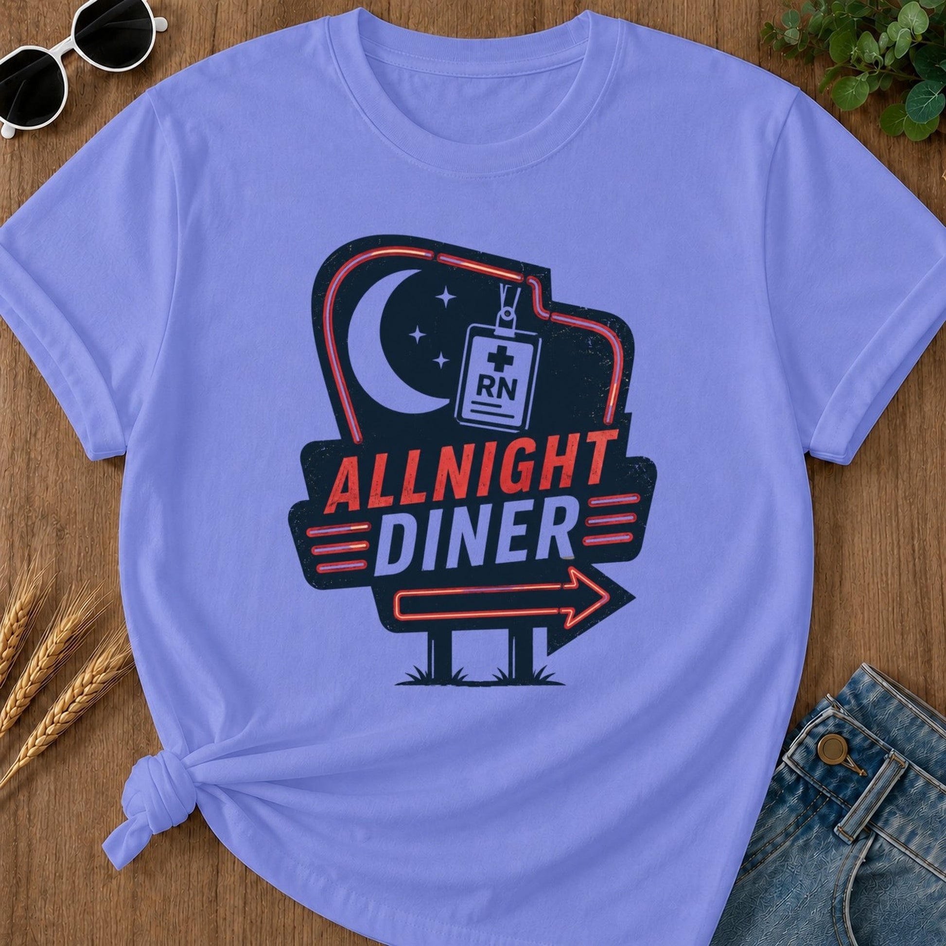Allnight Diner T-shirt - Flo Blue Mockup