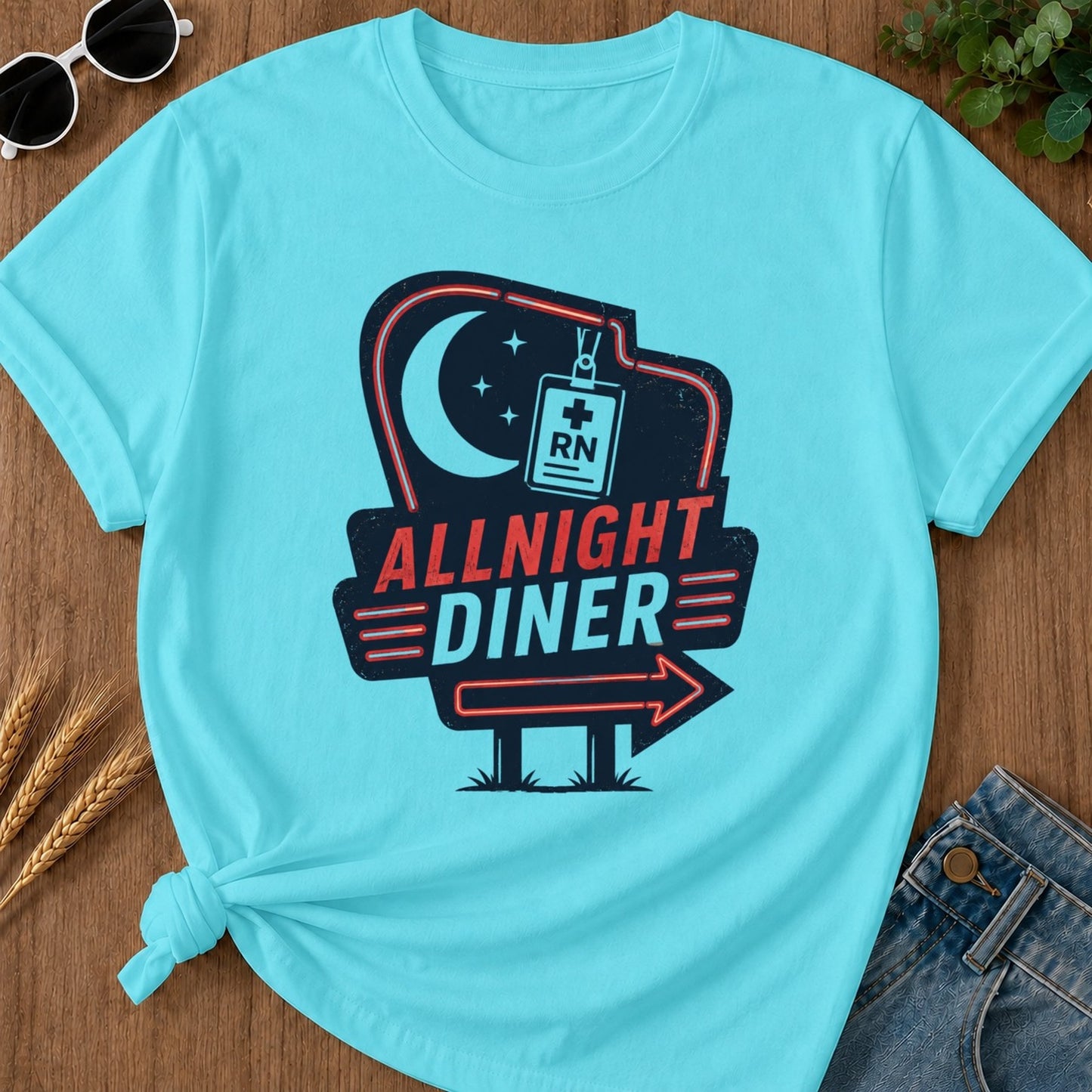 Allnight Diner T-shirt - Lagoon Blue Mockup