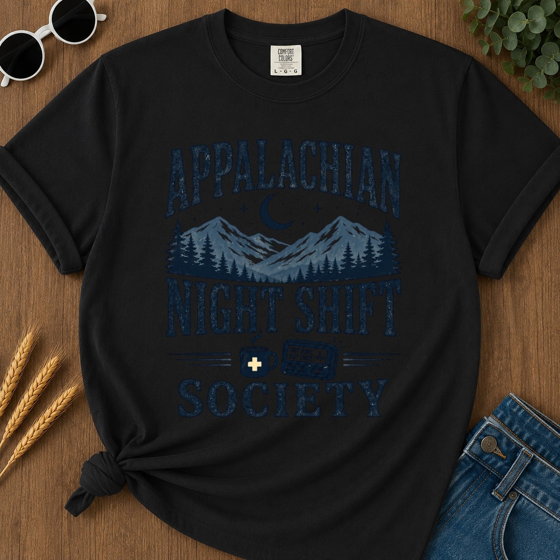 Appalachian Night Shift T-shirt - Black Mockup