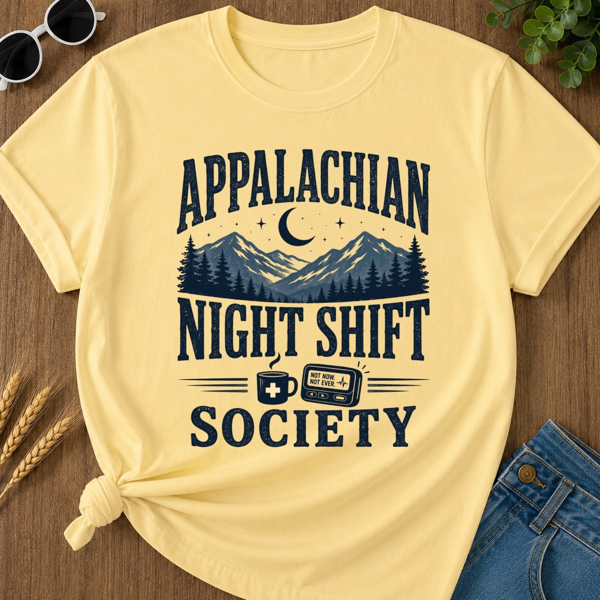 Appalachian Night Shift T-shirt - Butter Mockup