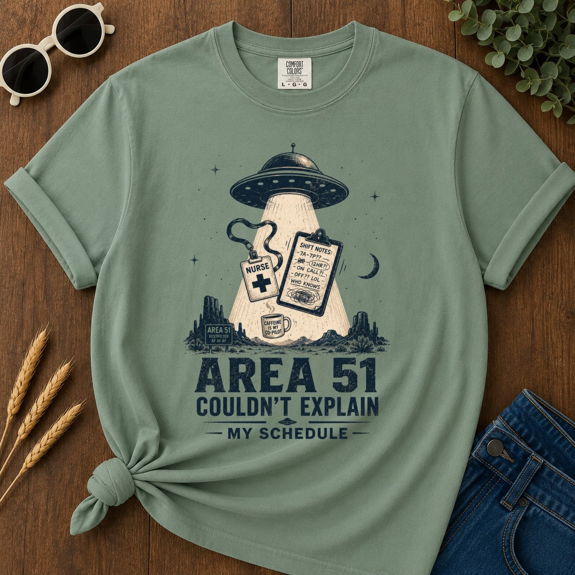 Area Fifty One T-shirt - Light Green Mockup
