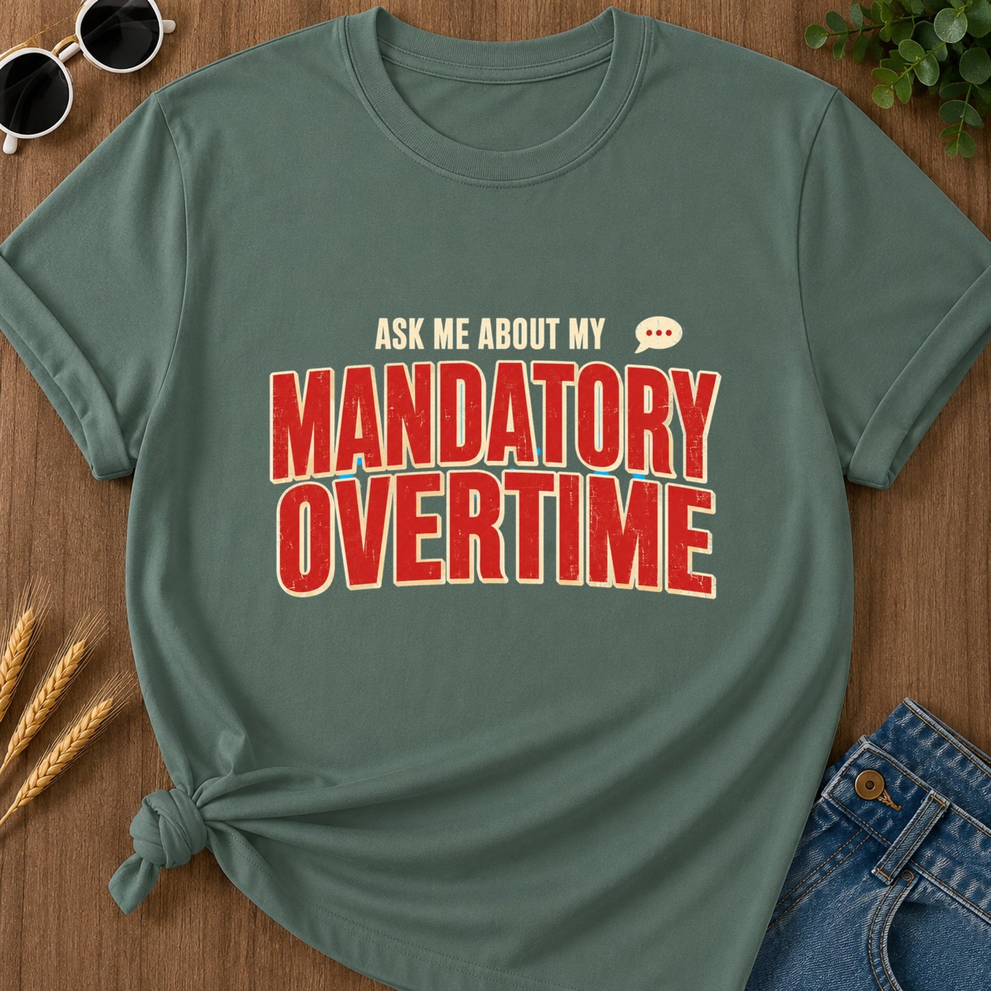 Ask Me Mandatory Overtime T-Shirt - Blue Spruce