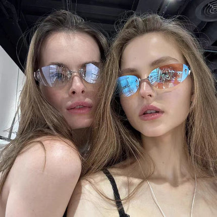 AstralView | UV400 Rimless Oval Sunglasses – Y2K Retro Futuristic Unisex – Sunglasses | RAYZORA