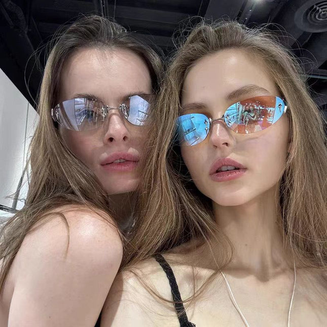 AstralView | UV400 Rimless Oval Sunglasses – Y2K Retro Futuristic Unisex – Sunglasses | RAYZORA