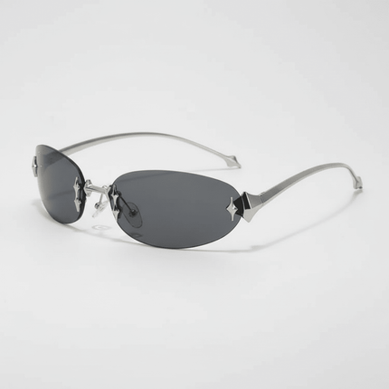 AstralView | UV400 Rimless Oval Sunglasses – Y2K Retro Futuristic Unisex – Sunglasses | RAYZORA