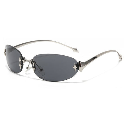 AstralView | UV400 Rimless Oval Sunglasses – Y2K Retro Futuristic Unisex – Sunglasses | RAYZORA