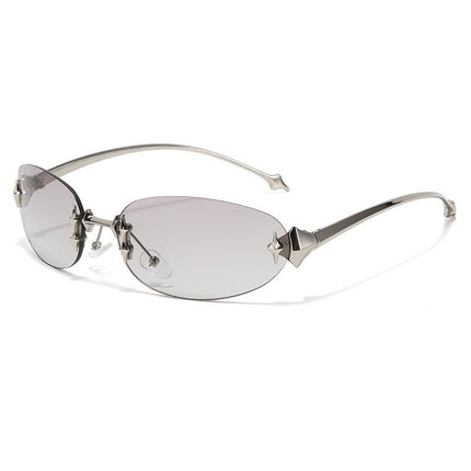 AstralView | UV400 Rimless Oval Sunglasses – Y2K Retro Futuristic Unisex – Sunglasses | RAYZORA