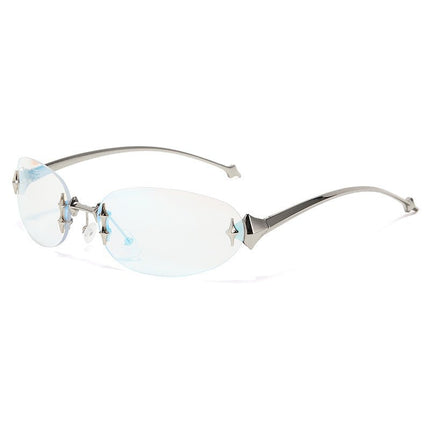 AstralView | UV400 Rimless Oval Sunglasses – Y2K Retro Futuristic Unisex – Sunglasses | RAYZORA