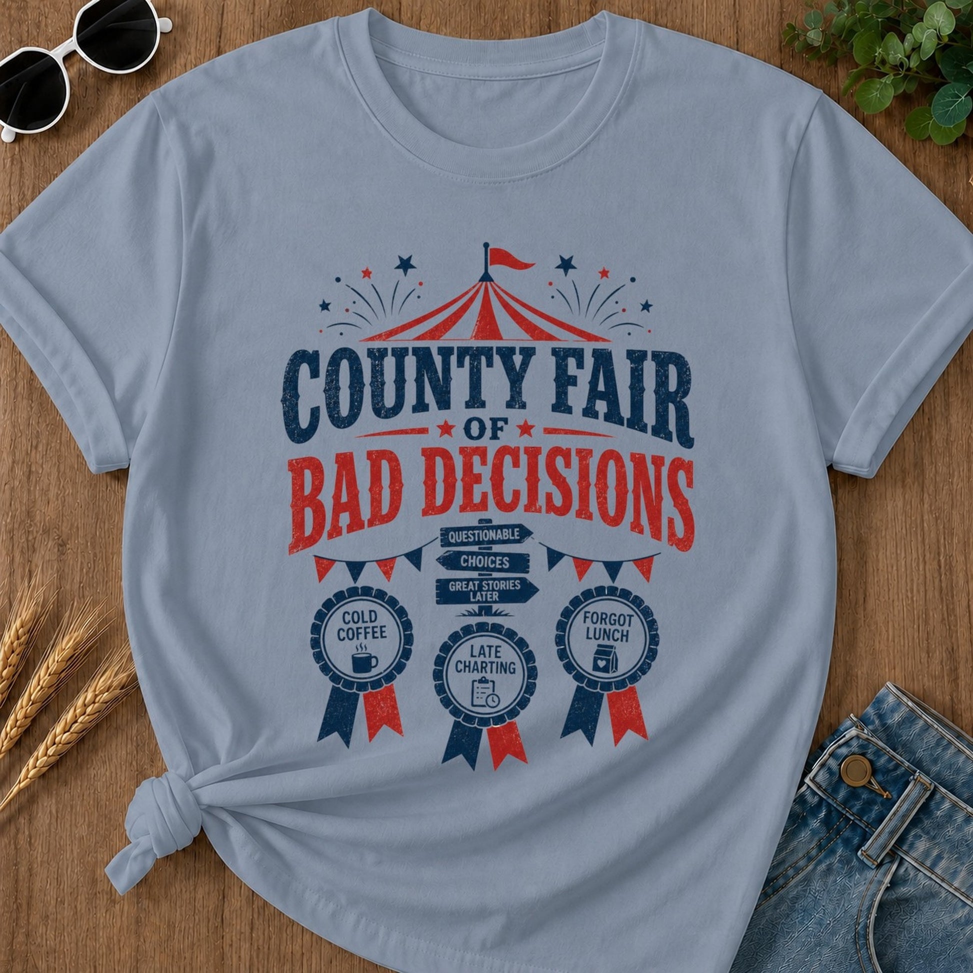 Bad Decisions T-shirt - Blue Jean Mockup